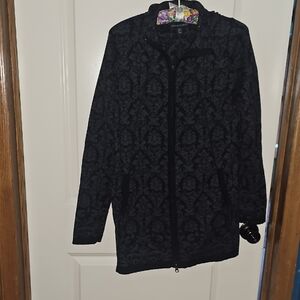 Cynthia Rowley Black Patterned Trench Coat